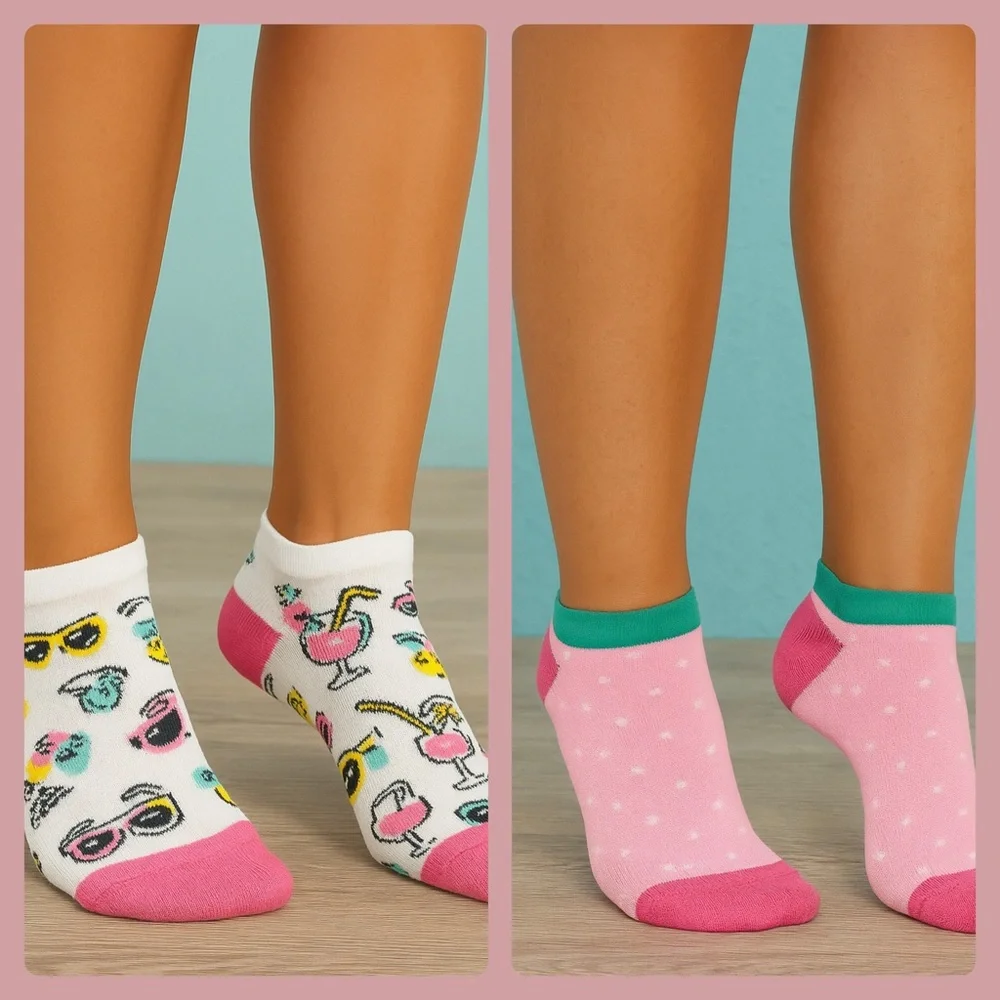 Tropical Drinks Fun in Sun Women’s Theme Ankle Socks Size 5-9